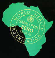 WHO Smallpox Poster Graphic image of African with text overlay.
